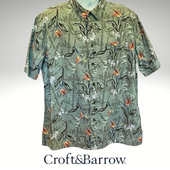 Croft & Barrow Green and Orange Casual Button Down Tropical Shirt, Size XL - Picture 1 of 8